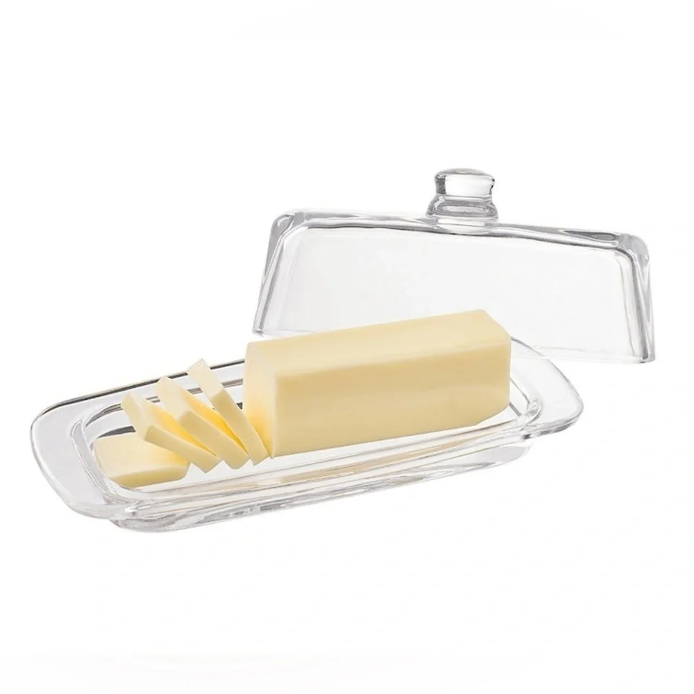 Royalty Art Glass Handled Butter Dish Classic Rectangle Clear Heavier Glass NWOT